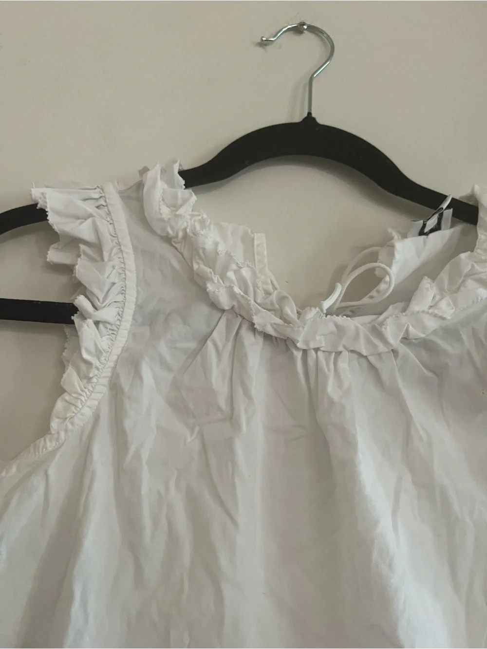 J Crew Cotton White Ruffle Top XXS Coastal Old Money Capsule Euro Summer
